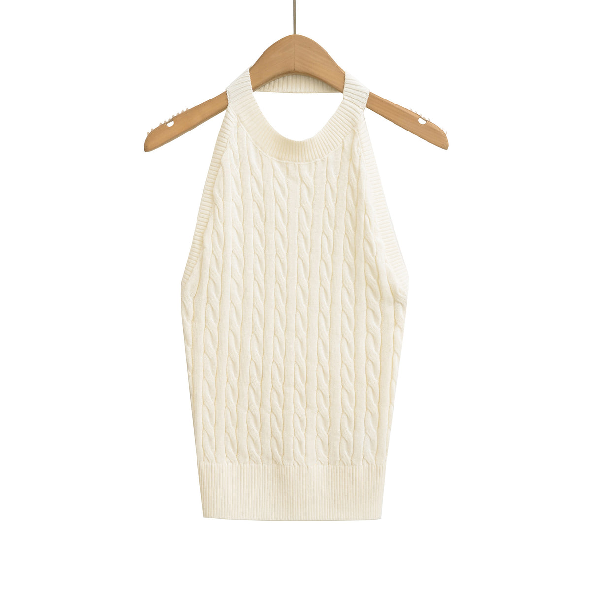 Sexy Backless Cable Knit Fitted Halter Top