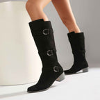 Women's Suede Over-the-Knee Boots with Chunky Heel & Belt Buckle | District Hurd Limited