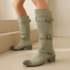 Women's Suede Over-the-Knee Boots with Chunky Heel & Belt Buckle | District Hurd Limited