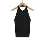 Sexy Backless Cable Knit Fitted Halter Top