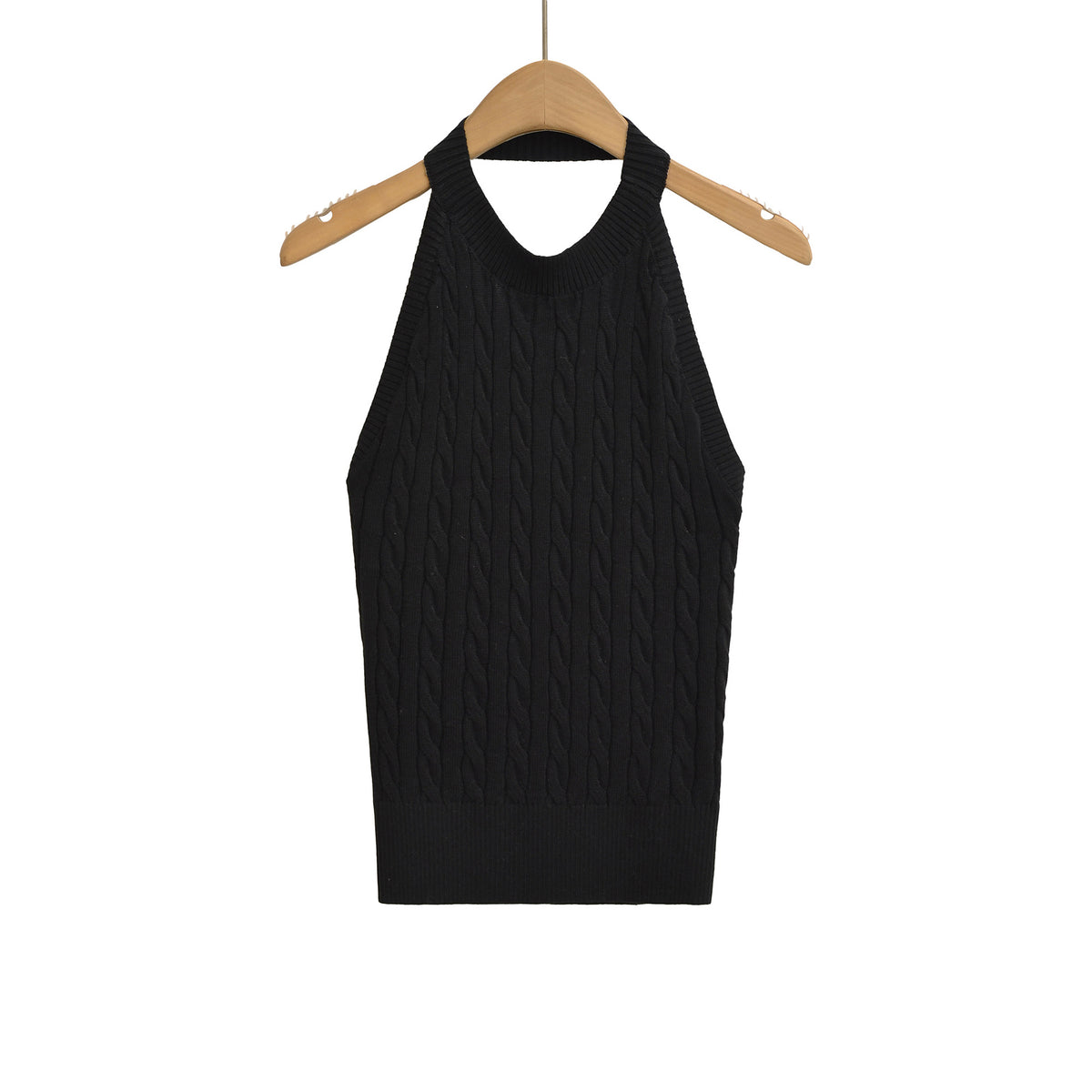 Sexy Backless Cable Knit Fitted Halter Top