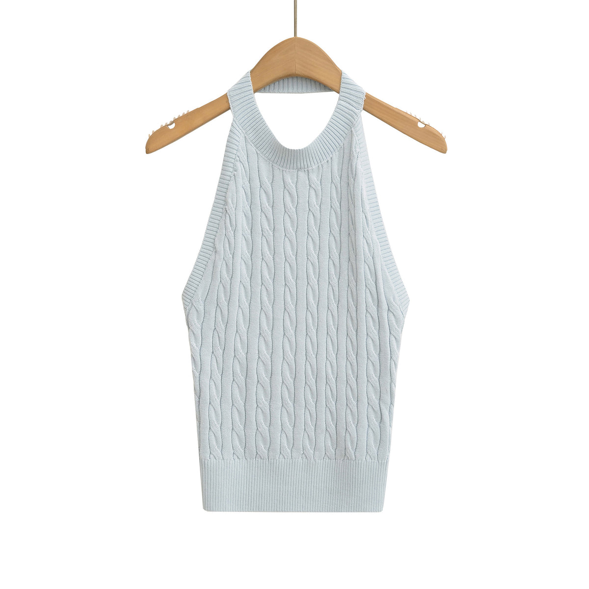 Sexy Backless Cable Knit Fitted Halter Top