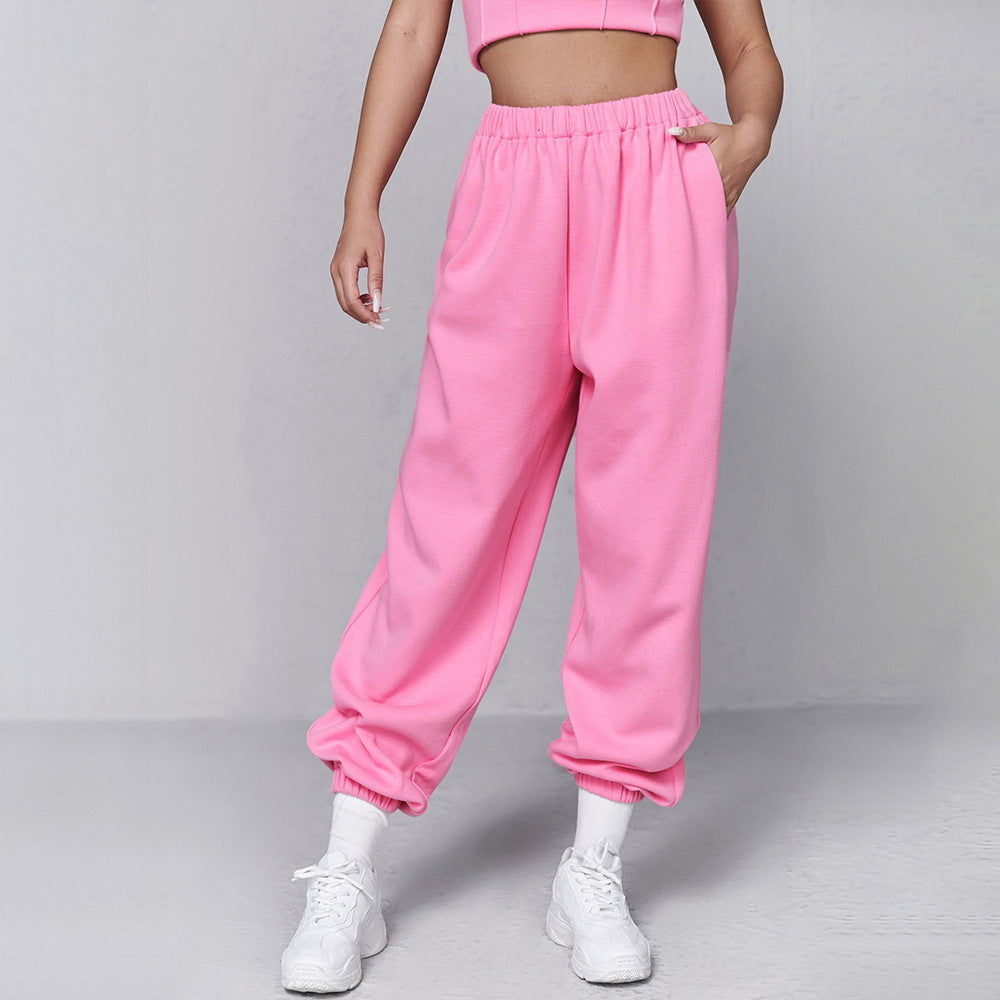 Women's Pink High-Waisted Wide-Leg Pants Women's Spring And Summer Ins Trendy Loose All-Match Gentle Casual Leggings Trousers