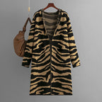 Zebra Patern Open Stitch Women Cardigans Long Knit Female Outerwear Women Hooded Cardigans With Pocket Autumn Winter Coa