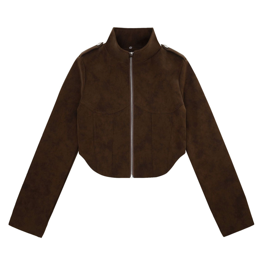 Zippered Lapel with Detachable Fur Collar Jacket