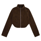 Zippered Lapel with Detachable Fur Collar Jacket