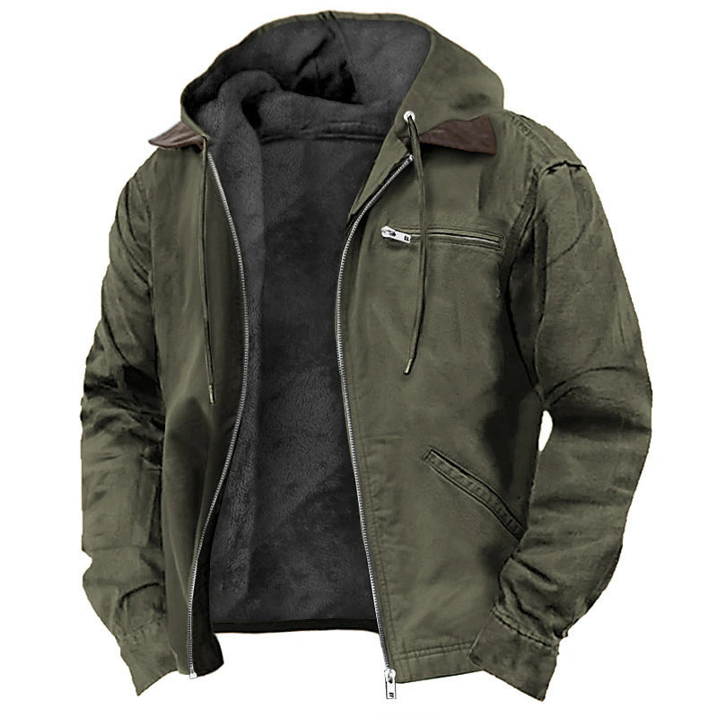 Casual Cotton Jacket with Fleece Lining and Zipper Pockets