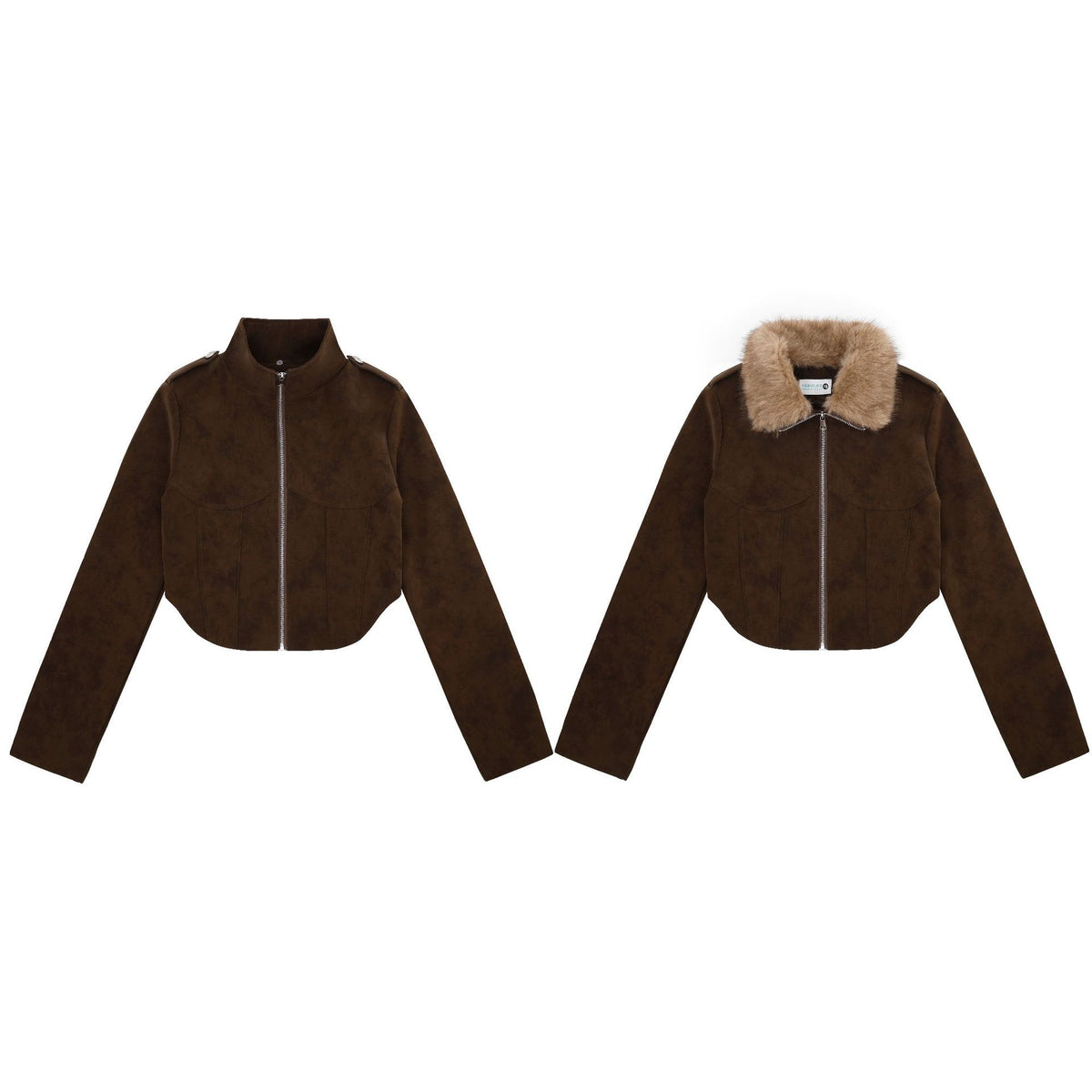 Zippered Lapel with Detachable Fur Collar Jacket