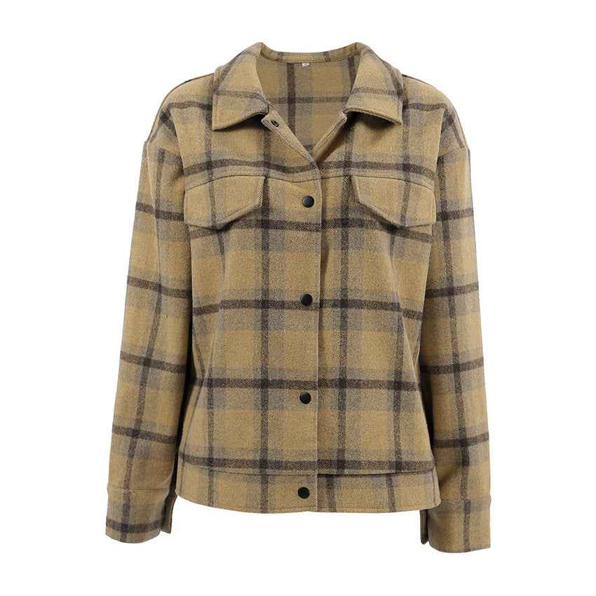 Women's Retro Checkered Loose Wool Coat | District Hurd Limited