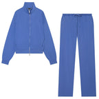 Loose zipper hooded sweatshirt jacket+pants set for women