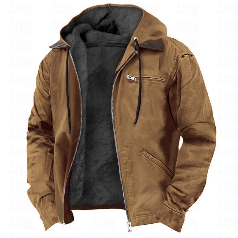 Casual Cotton Jacket with Fleece Lining and Zipper Pockets