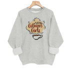 Letter and coffee cup print loose women's fleece hoodie