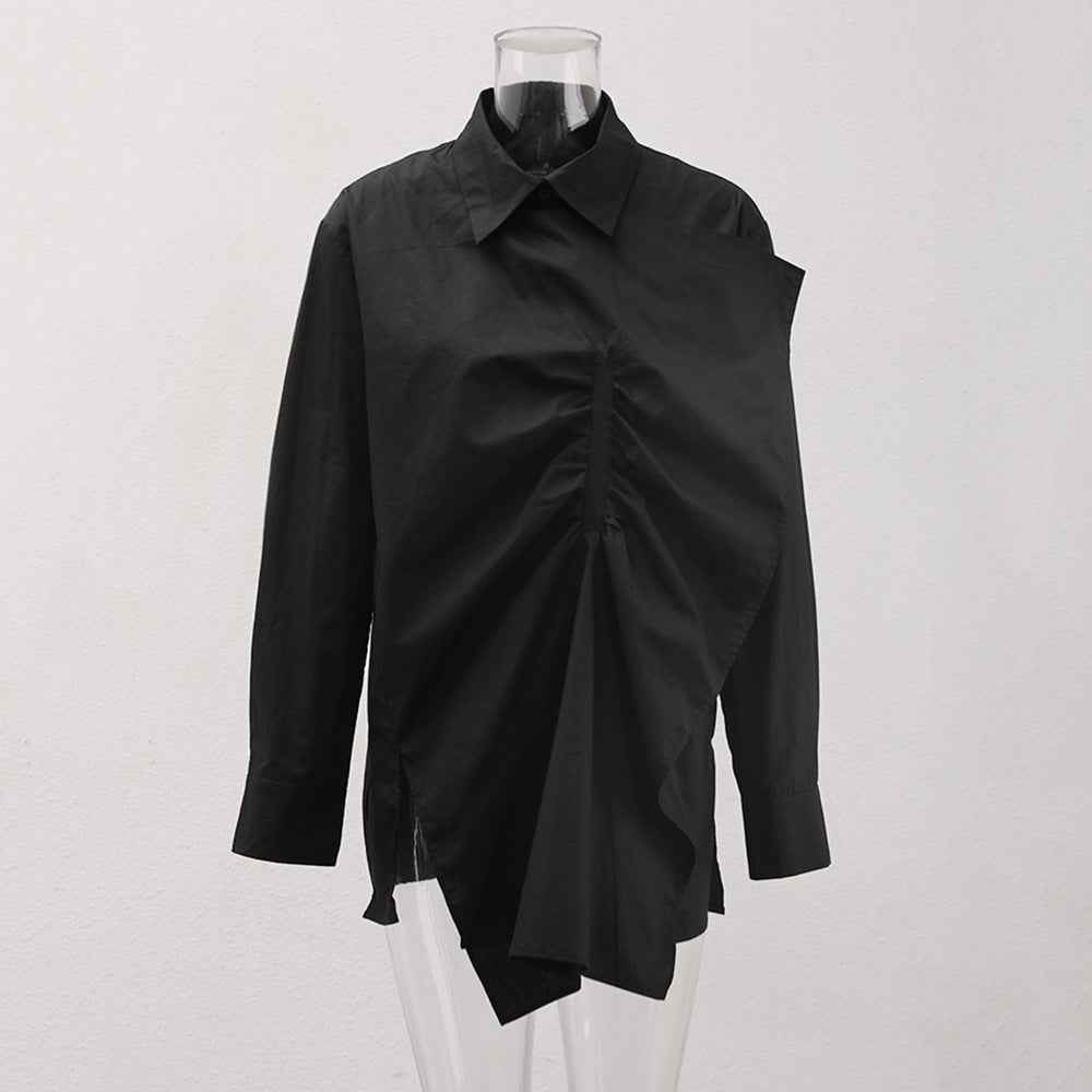 Women's Asymmetric Ruffle-Edge Black Shirt | District Hurd Limited