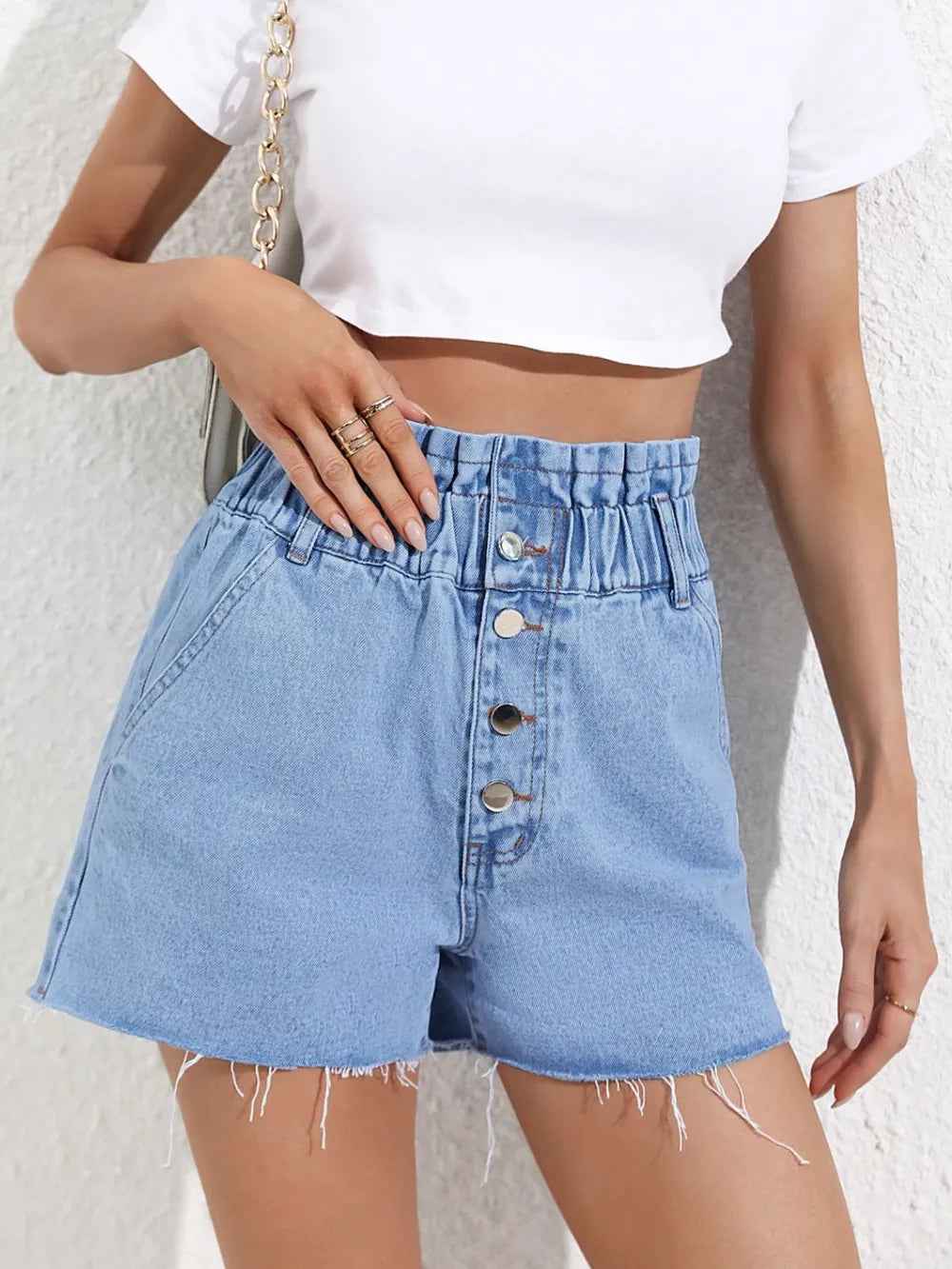 Women's High Waist Frayed Edge Denim Shorts | District Hurd Limited