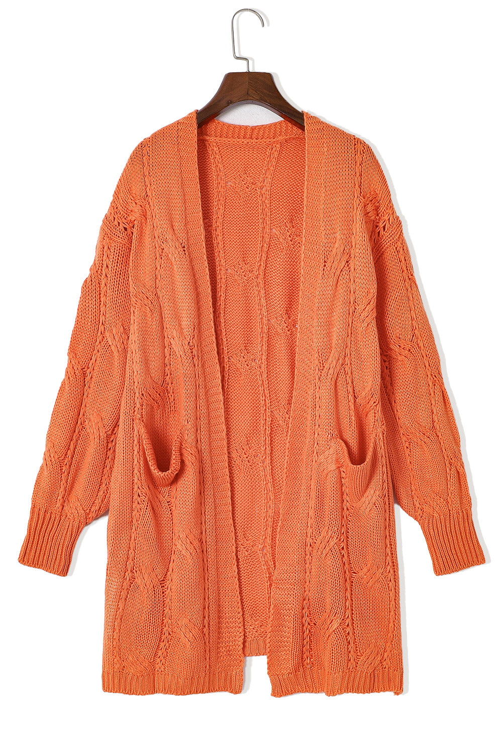 Ribbed Trim Eyelet Cable Knit Cardigan