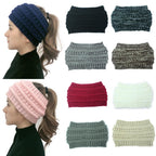 New Ponytail Beanie Women Stretch Knitted Crochet Beanies Winter Hats For Women Hats Cap Warm Lady Messy Bun Wholesale