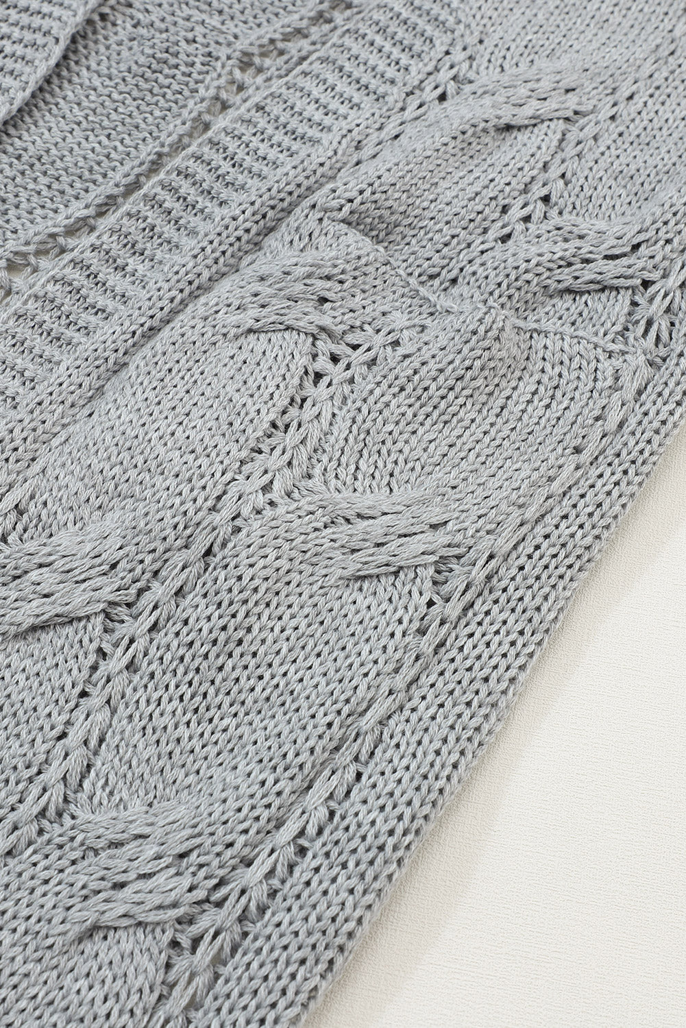Ribbed Trim Eyelet Cable Knit Cardigan