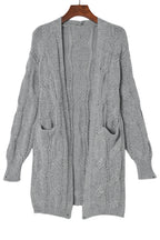 Ribbed Trim Eyelet Cable Knit Cardigan