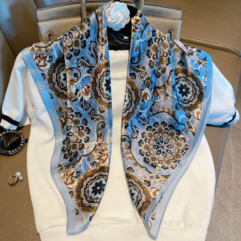 Vintage Ethnic Pattern Silk Scarf for Women