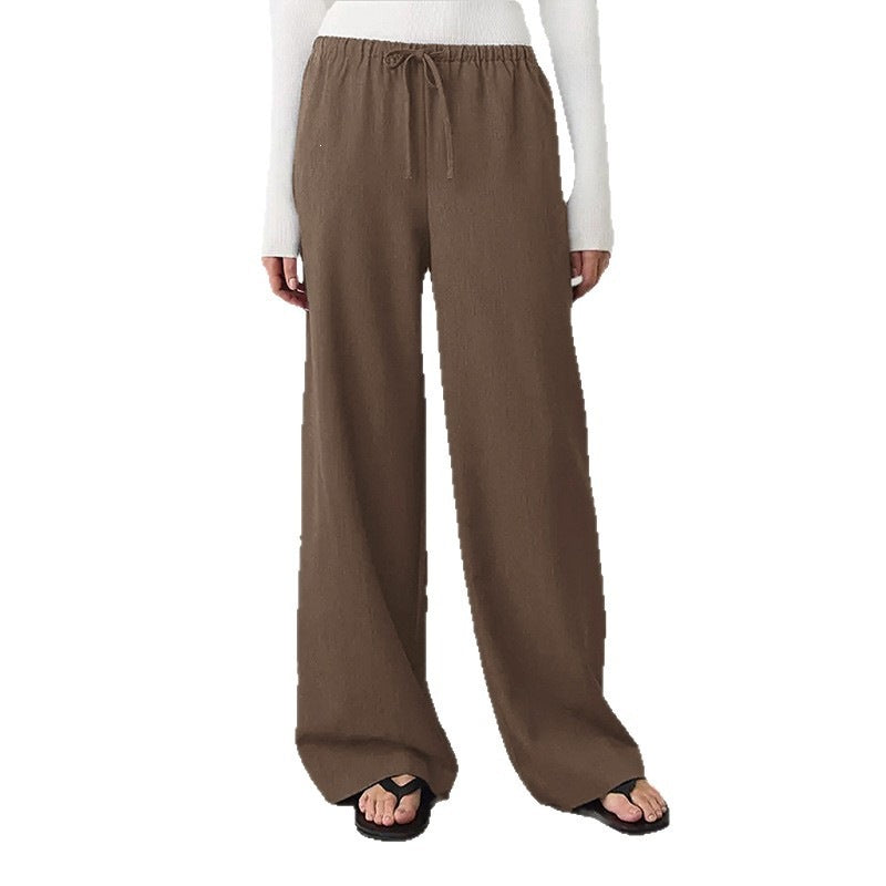 Women's Casual Solid Straight Leg Pants with Elastic Drawstring Waist