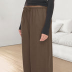 Women's Casual Solid Straight Leg Pants with Elastic Drawstring Waist