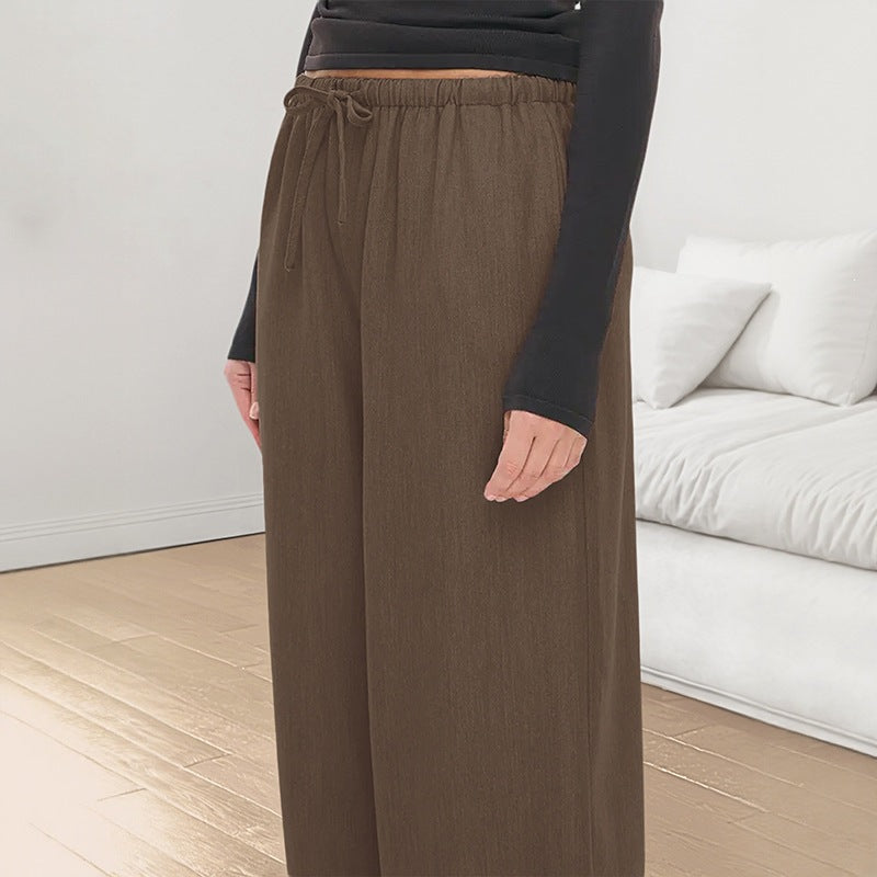 Women's Casual Solid Straight Leg Pants with Elastic Drawstring Waist