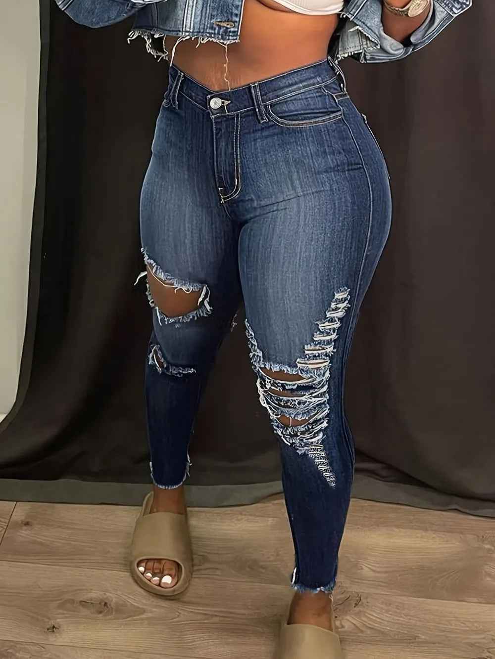 Women's Distressed Skinny Jeans with Pockets | District Hurd Limited