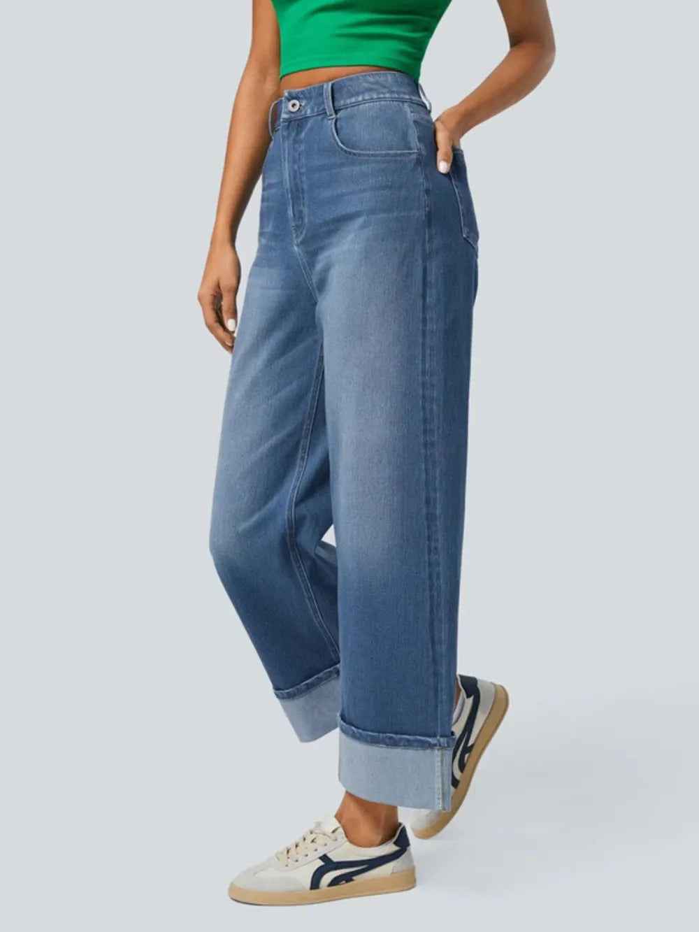 Women's High Rise Rolled Hem Straight Leg Jeans | District Hurd Limited