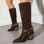 Women's Pointed Toe Over-the-Knee Boots with Chunky Heel & Belt Buckle | District Hurd Limited