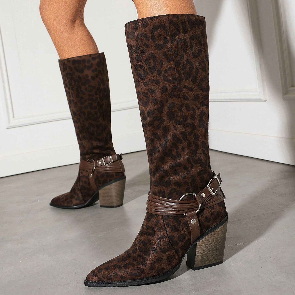 Women's Pointed Toe Over-the-Knee Boots with Chunky Heel & Belt Buckle | District Hurd Limited