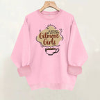 Letter and coffee cup print loose women's fleece hoodie