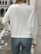 Cable-Knit Round Neck Long Sleeve Sweater