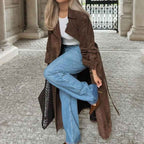 Women's Lace-Up Waist Longline Coat with Lapel Collar | District Hurd Limited