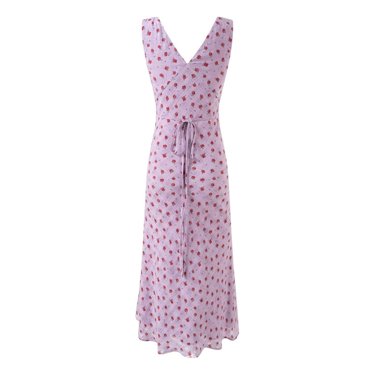 Vintage V-Neck Slim-Fit Sleeveless Floral Dress