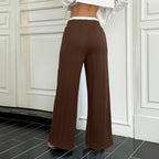 Women's Western Casual High Waist Drawstring Wide Leg Pants with Color Block Splice Design