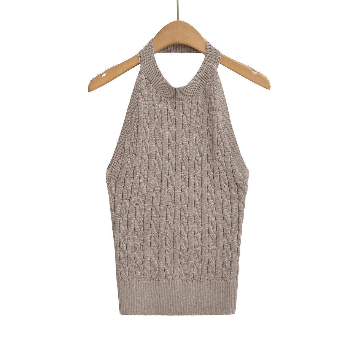 Sexy Backless Cable Knit Fitted Halter Top