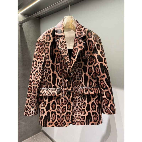 Women's Leopard Print Genuine Sheepskin Leather Jacket | District Hurd Limited