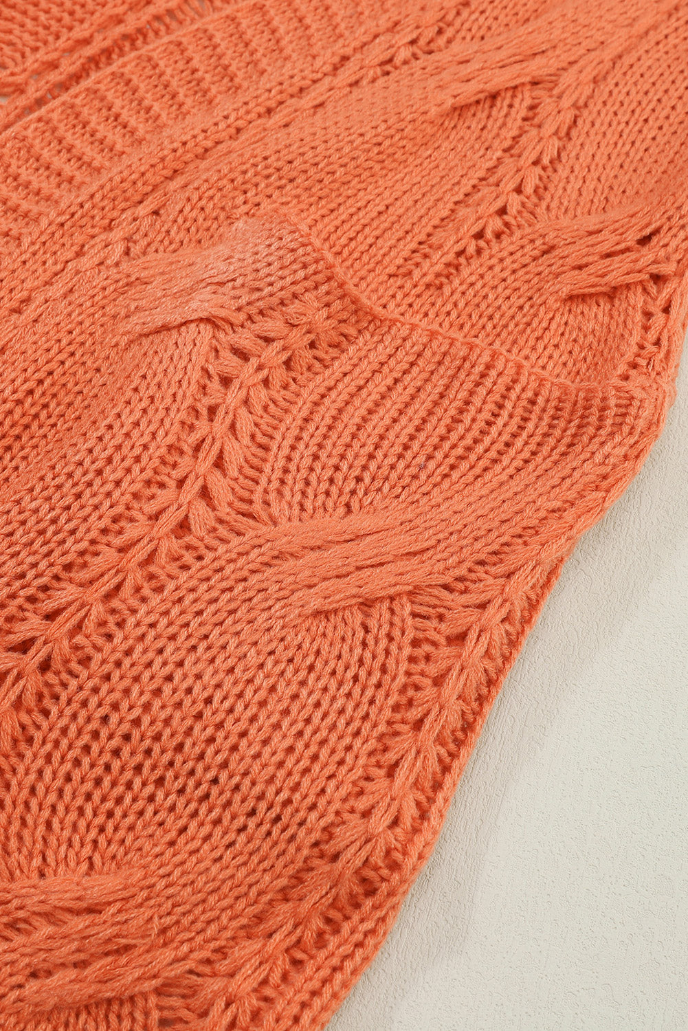 Ribbed Trim Eyelet Cable Knit Cardigan