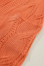 Ribbed Trim Eyelet Cable Knit Cardigan