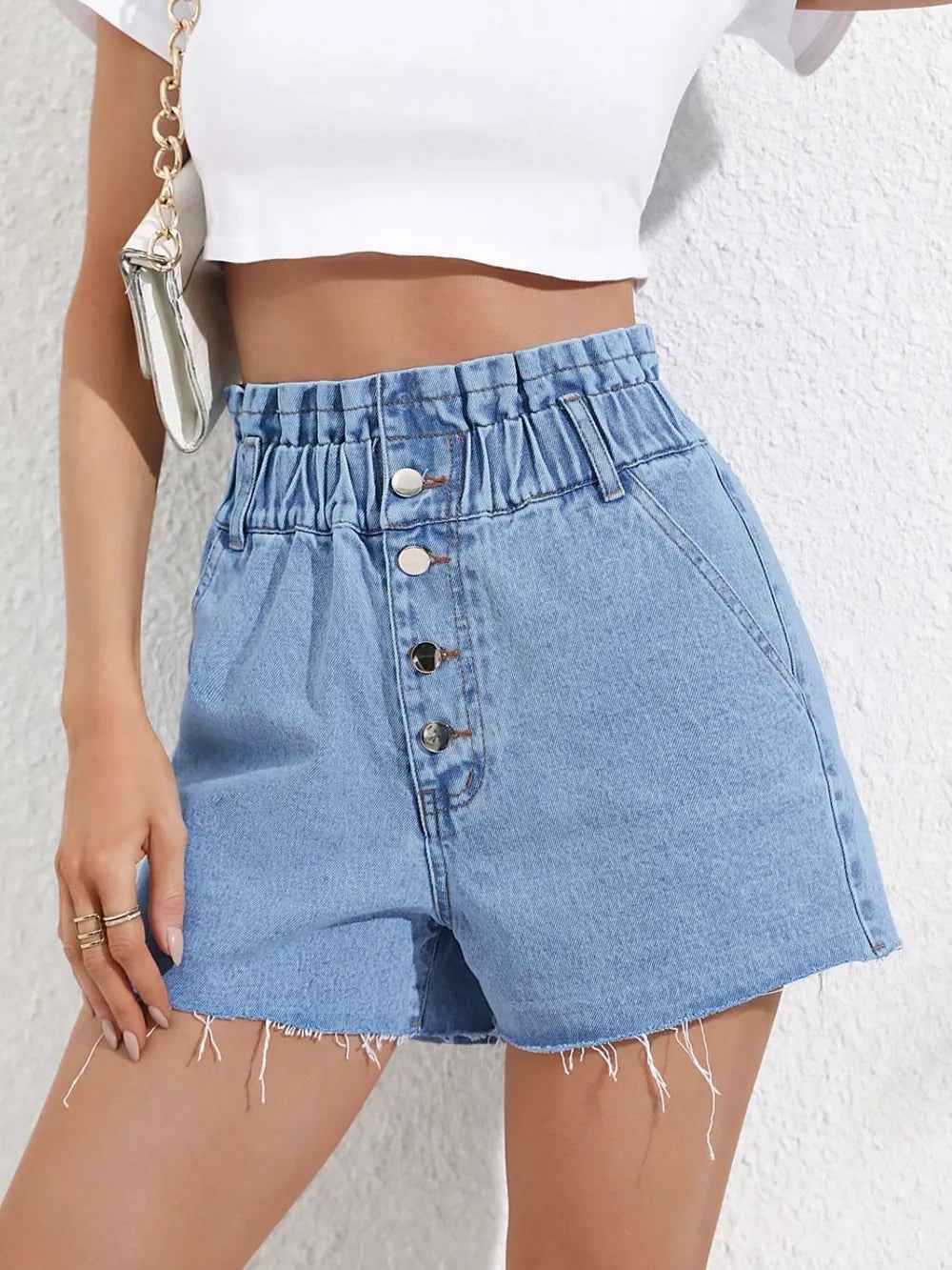 Women's High Waist Frayed Edge Denim Shorts | District Hurd Limited