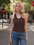 Cable-Knit V-Neck Knit Tank