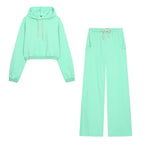Zipper hooded sweatshirt jacket+pants set for women