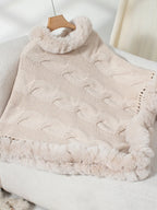 Fuzzy Hem Cable-Knit Poncho