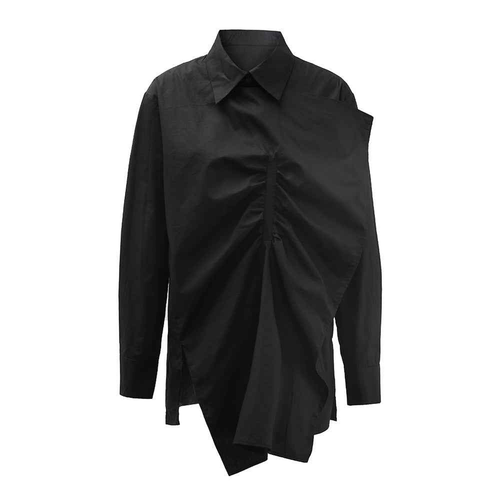 Women's Asymmetric Ruffle-Edge Black Shirt | District Hurd Limited