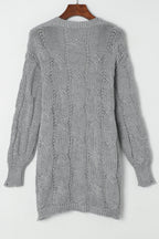 Ribbed Trim Eyelet Cable Knit Cardigan