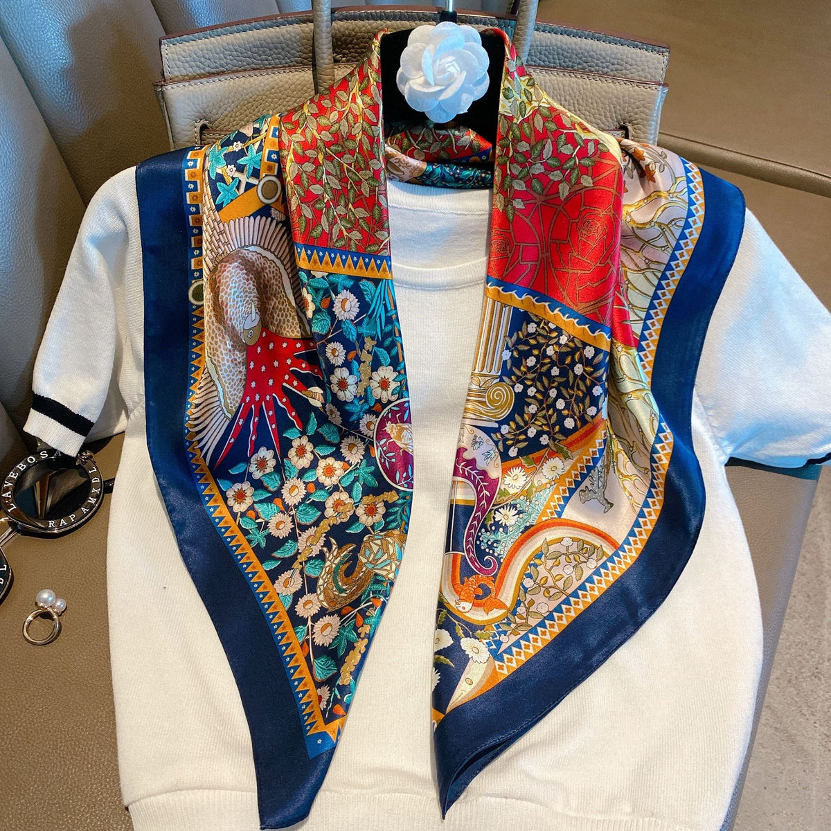 Vintage Ethnic Pattern Silk Scarf for Women