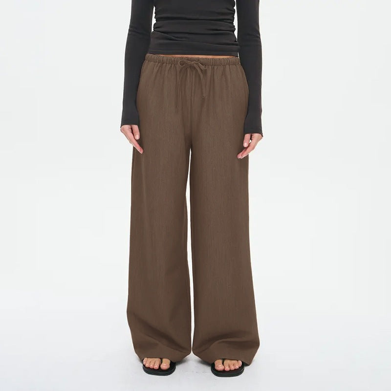 Women's Casual Solid Straight Leg Pants with Elastic Drawstring Waist