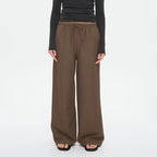 Women's Casual Solid Straight Leg Pants with Elastic Drawstring Waist