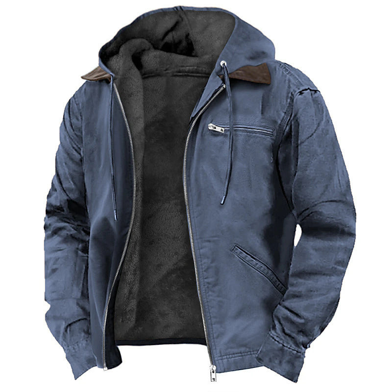 Casual Cotton Jacket with Fleece Lining and Zipper Pockets