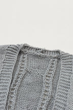 Ribbed Trim Eyelet Cable Knit Cardigan